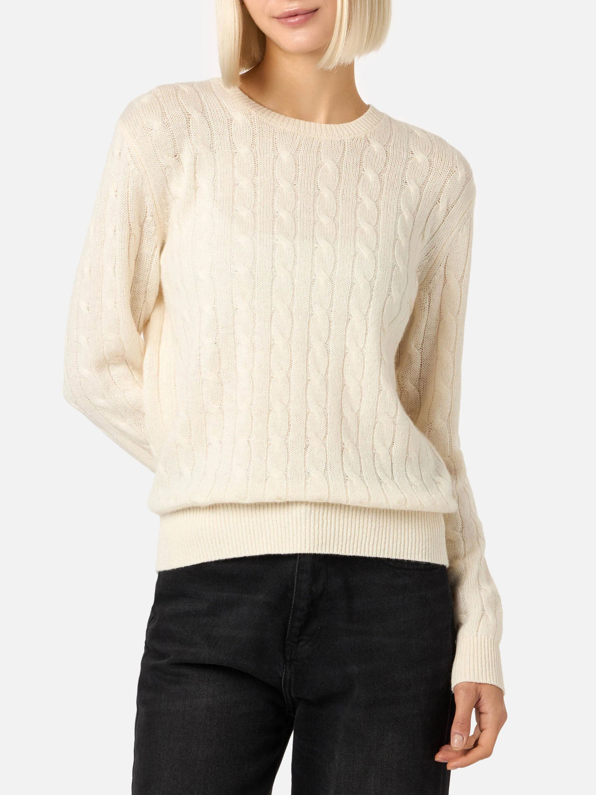 Maglione Sorbonne bianco panna a trecce