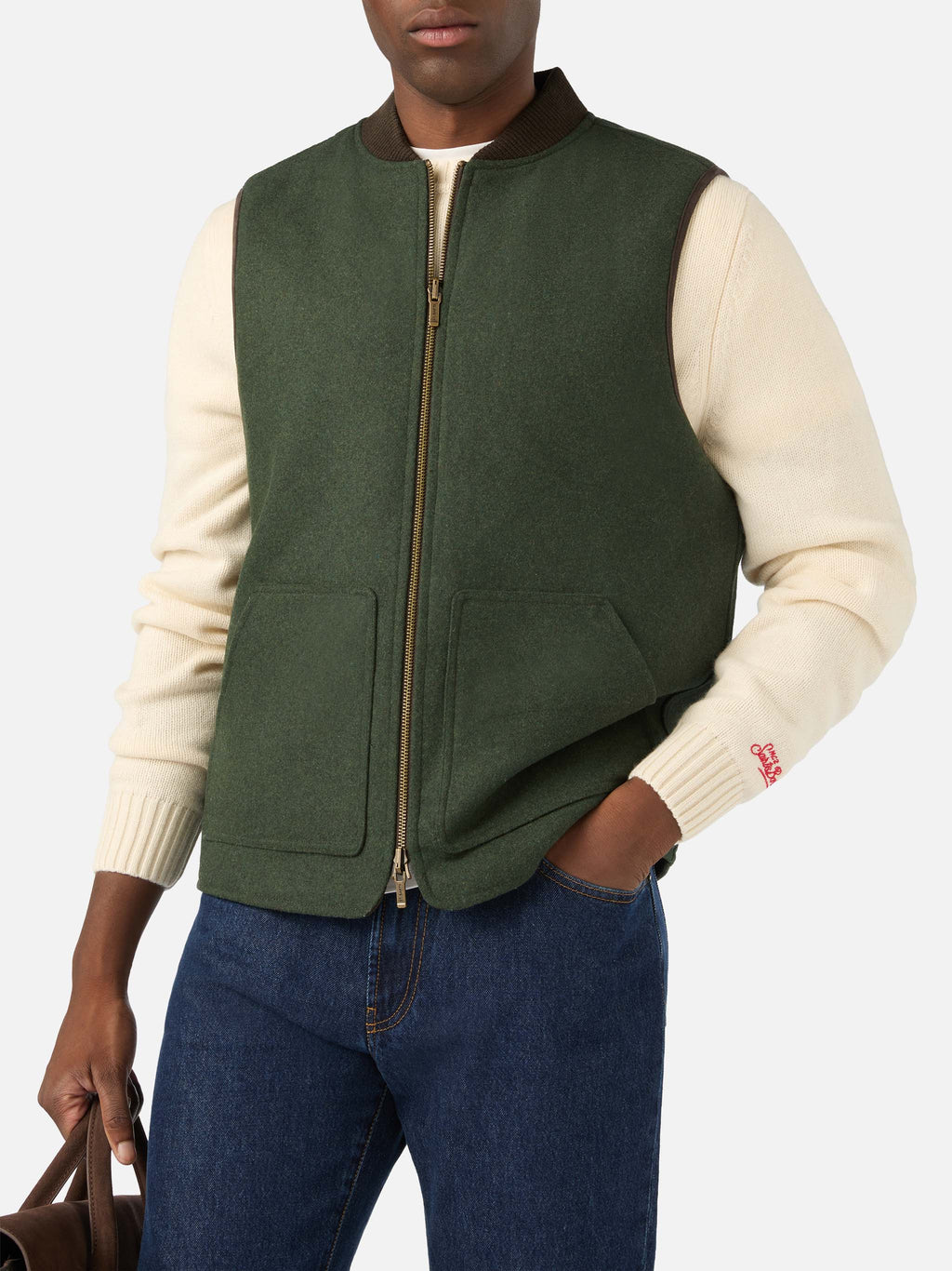 Gilet Spencer verde militare reversibile in misto lana