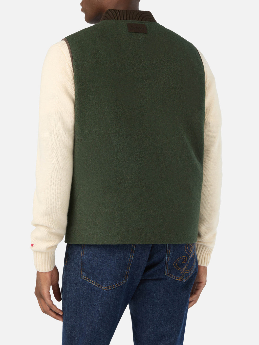 Gilet Spencer verde militare reversibile in misto lana