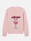 Maglia girocollo Tessa rosa in misto lana e cashmere con ricamo Party Night