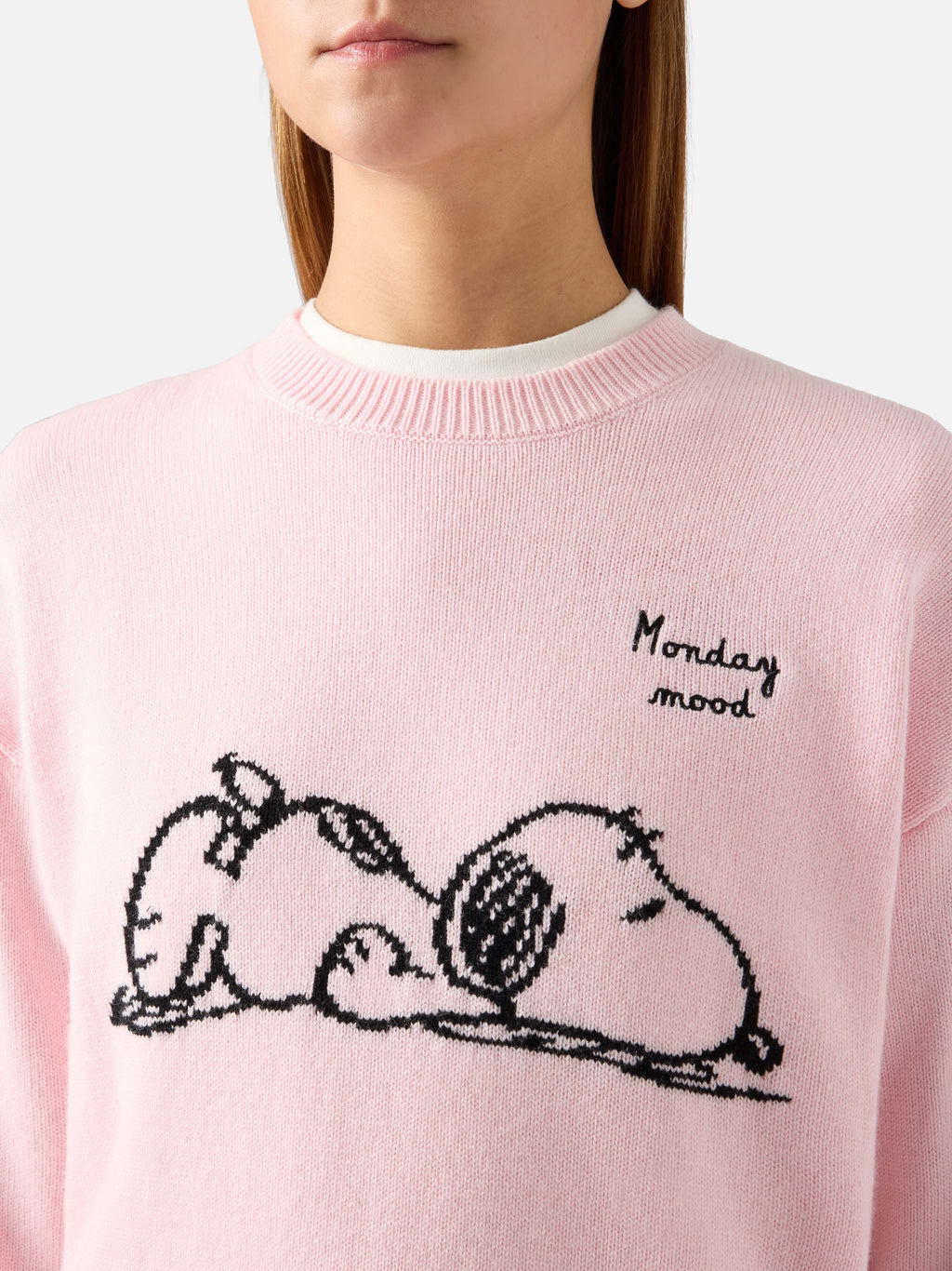 Maglia girocollo Tessa rosa in misto lana e cashmere con intarsio Snoopy | Special edition