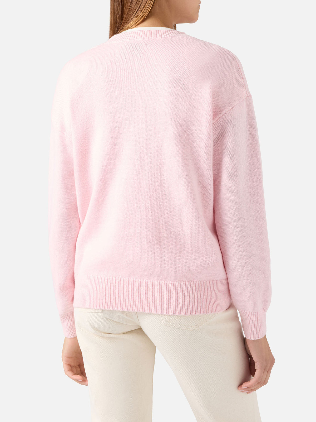 Maglia girocollo Tessa rosa in misto lana e cashmere con intarsio Snoopy | Special edition