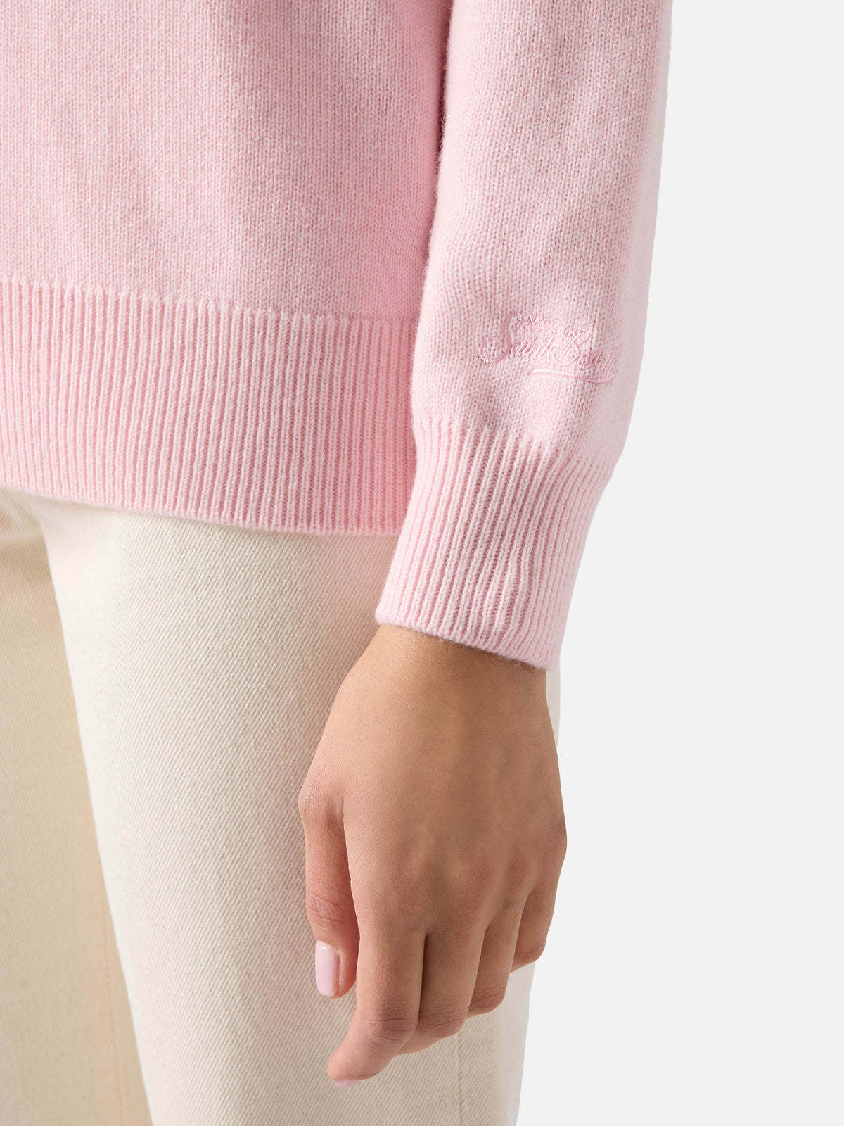 Maglia girocollo Tessa rosa in misto lana e cashmere con intarsio Snoopy | Special edition