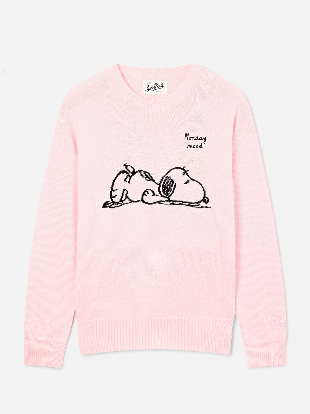 Maglia girocollo Tessa rosa in misto lana e cashmere con intarsio Snoopy | Special edition