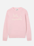 Maglia girocollo Tessa rosa in misto lana e cashmere con ricamo Bella E Impossibile
