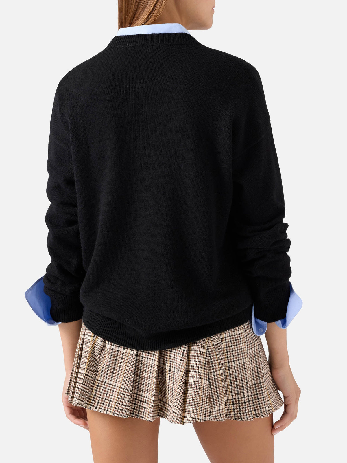Maglia girocollo Tessa nera in misto lana e cashmere con ricamo Bollicine E Paillettes