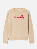 Maglia girocollo Tessa beige in misto lana e cashmere con ricamo No Vabbè