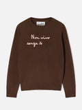 Maglia girocollo Tessa marrone in misto lana e cashmere con ricamo Non Vivo Senza Te