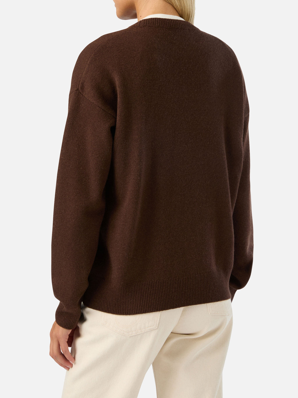 Maglia girocollo Tessa marrone in misto lana e cashmere con ricamo Non Vivo Senza Te
