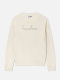 Maglia girocollo Tessa off white in misto lana e cashmere con ricamo Favolosa