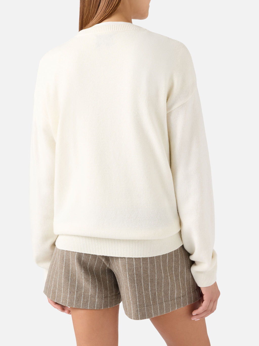 Maglia girocollo Tessa off white in misto lana e cashmere con ricamo Favolosa