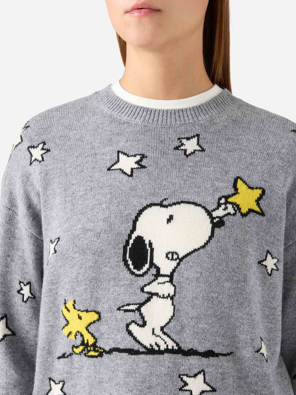 Maglia girocollo Tessa grigia in misto lana e cashmere con intarsio Snoopy | Special edition