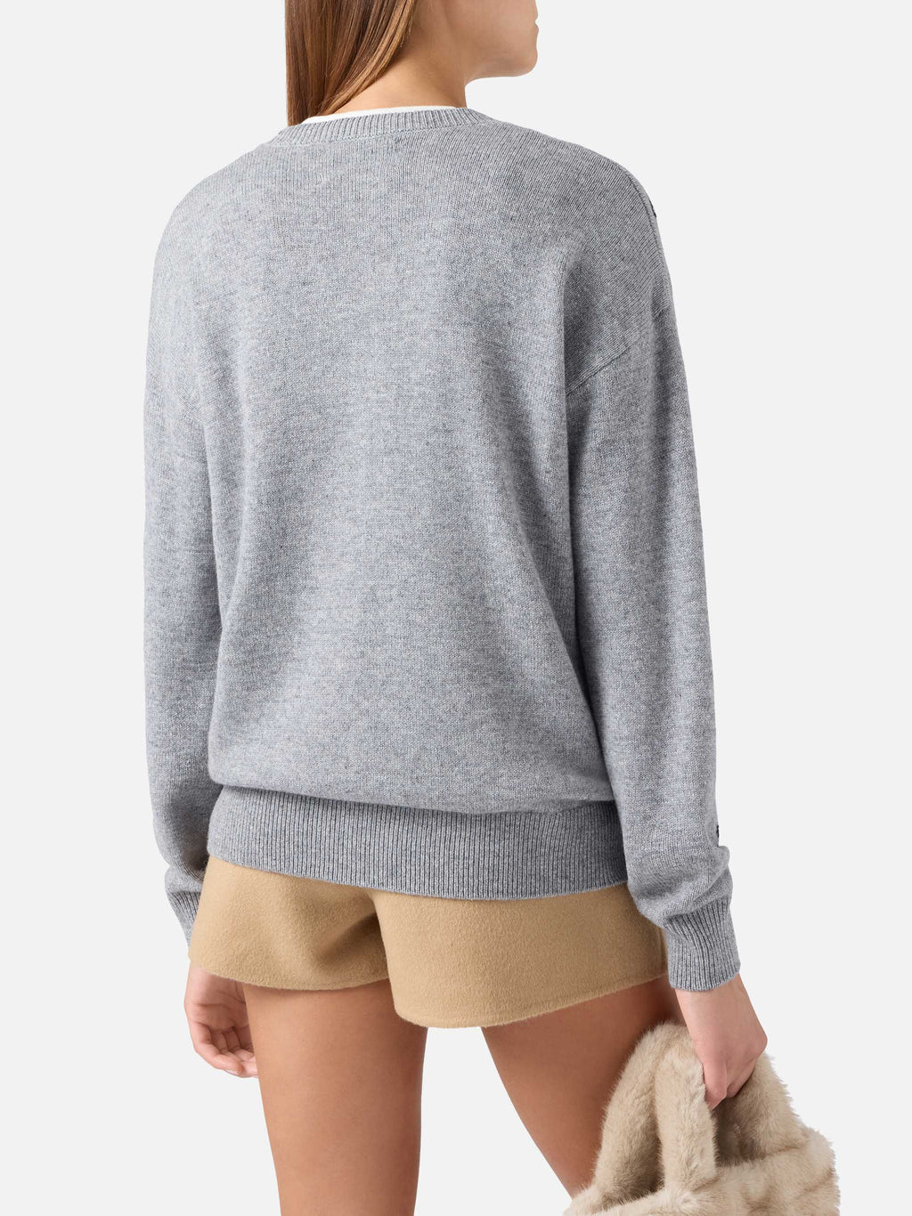 Maglia girocollo Tessa grigia in misto lana e cashmere con intarsio Snoopy | Special edition