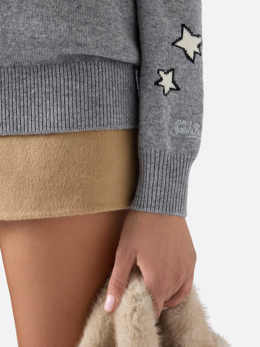 Maglia girocollo Tessa grigia in misto lana e cashmere con intarsio Snoopy | Special edition