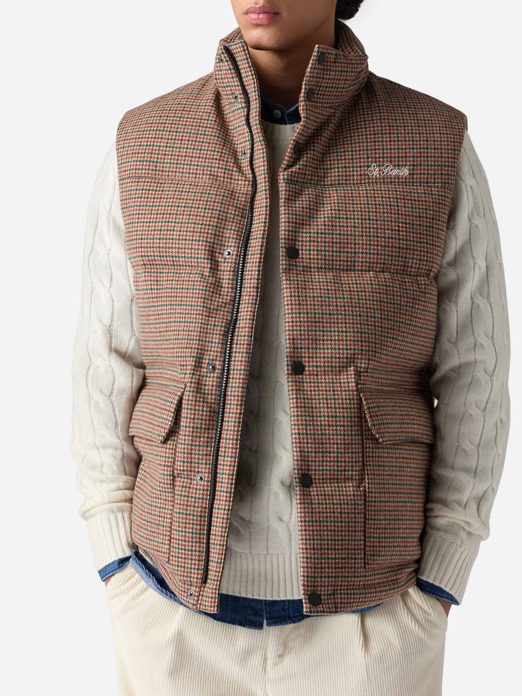 Gilet imbottito Thunder verde scuro con motivo pied de poule