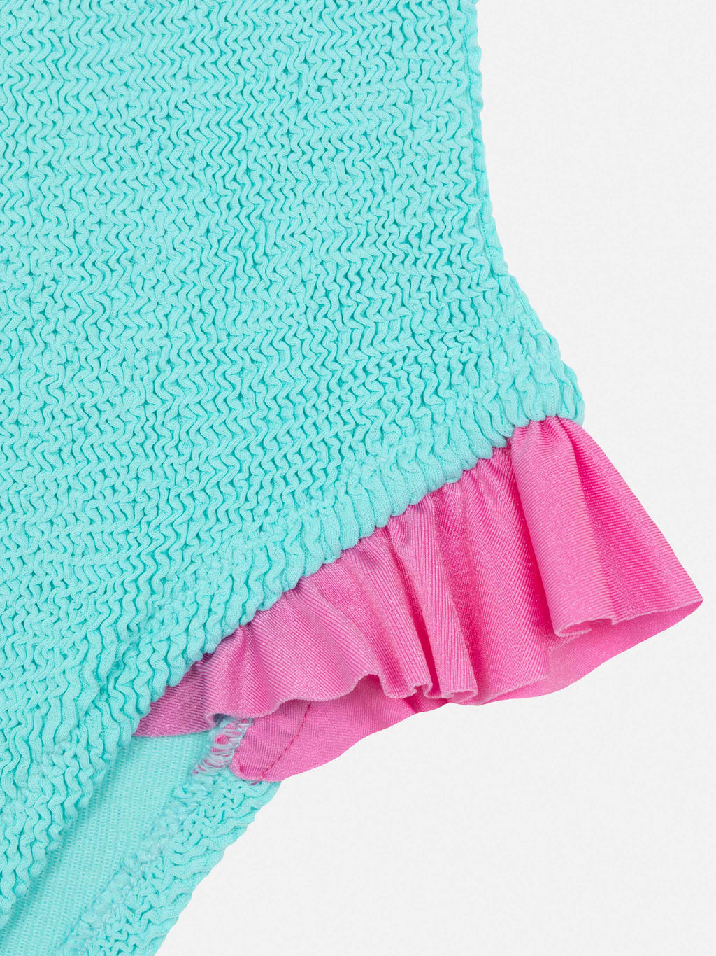 Costume intero Tiana verde acqua in tessuto crinkle con volant
