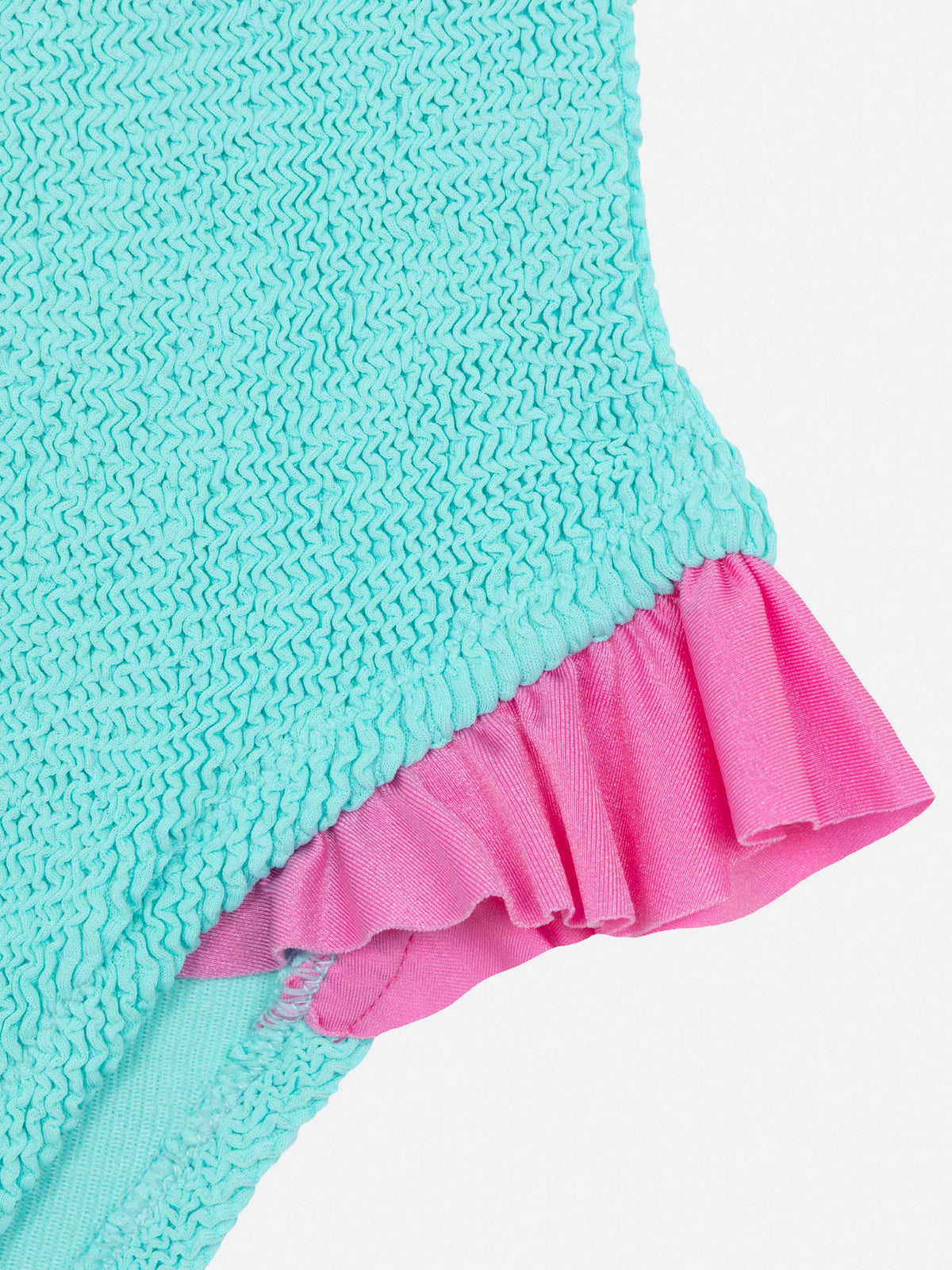 Costume intero Tiana verde acqua in tessuto crinkle con volant