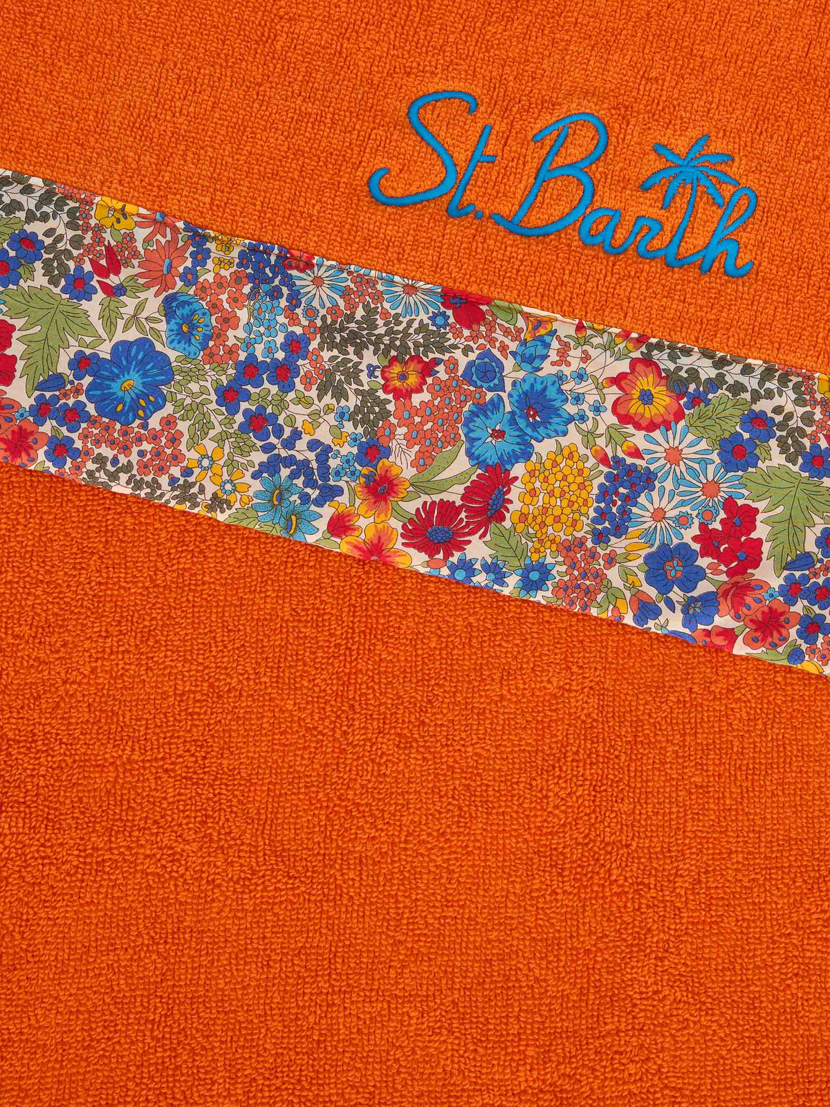 Telo mare Towel Frame arancione con cornice floreale | Made with Liberty Fabric