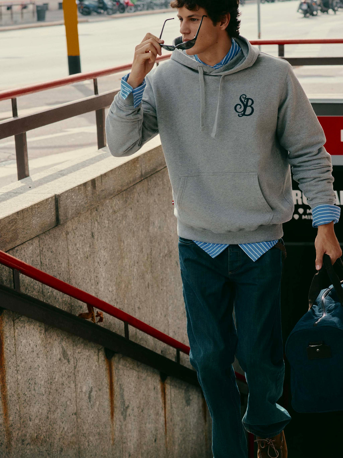 Felpa con cappuccio Tribeca grigia in cotone monogramma SB product image 3