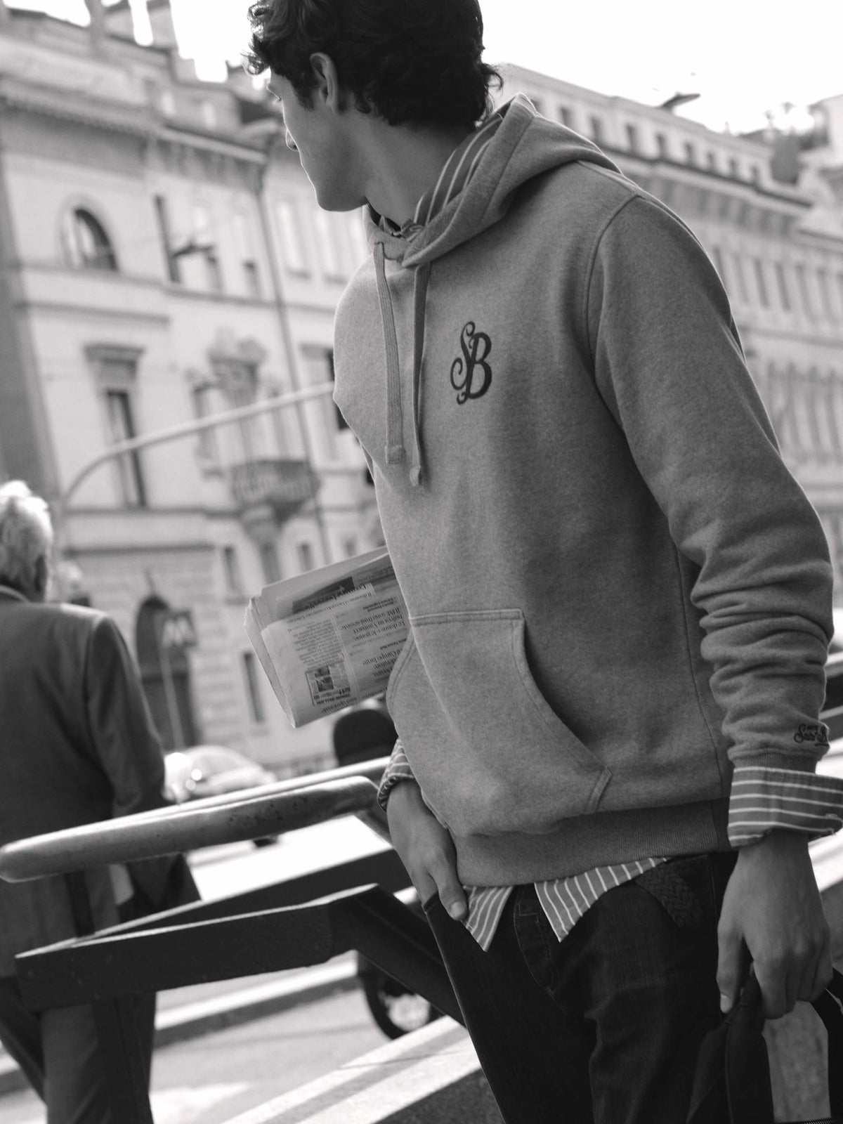 Felpa con cappuccio Tribeca grigia in cotone monogramma SB product image 4
