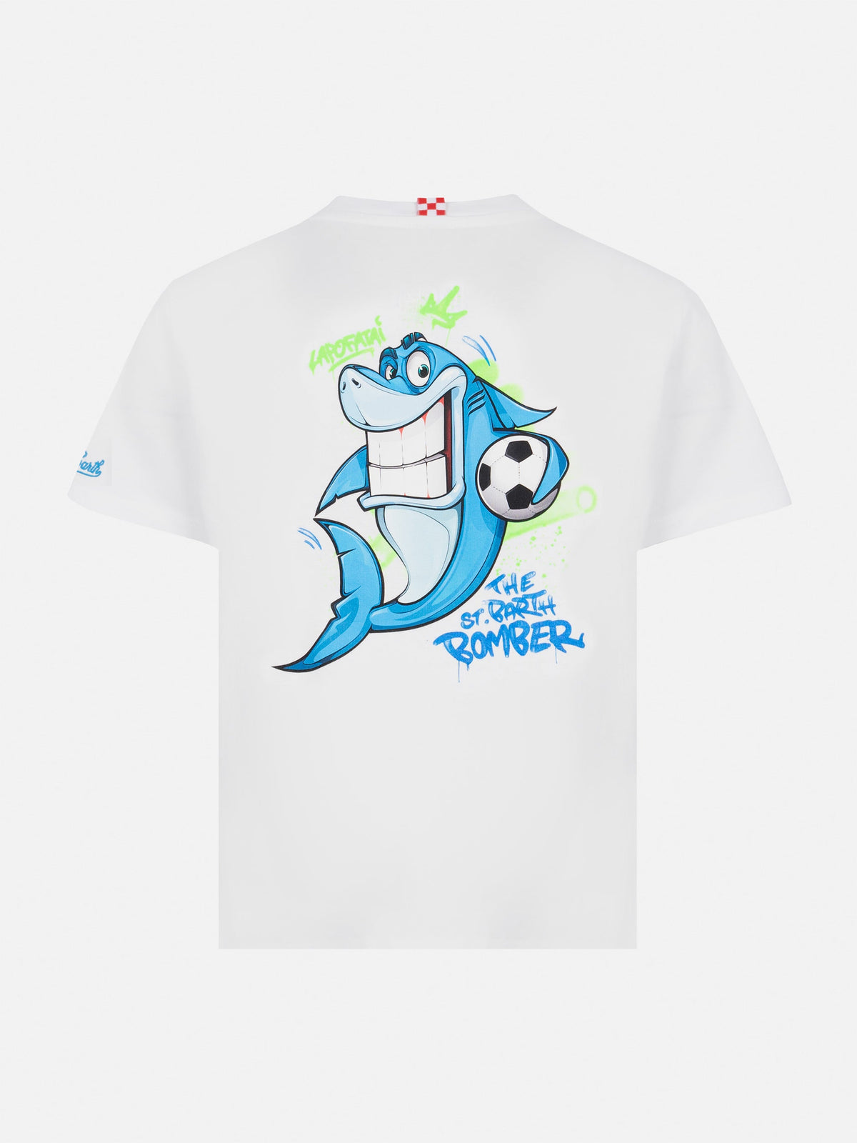 T-shirt bianca con stampa squalo calciatore Cryptopuppets product image 2