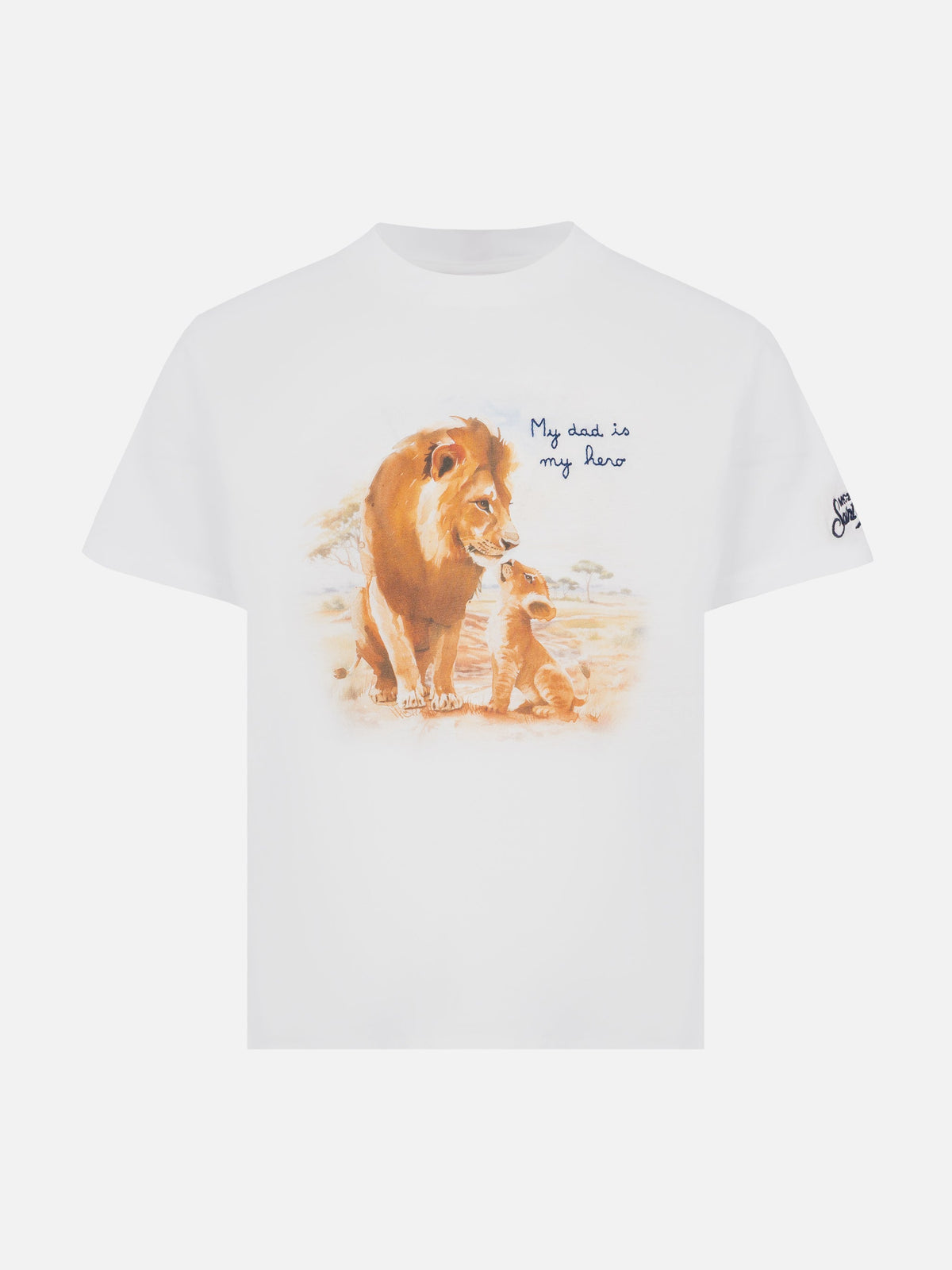 T-shirt bianca con stampa leoni padre e figlio product image 1