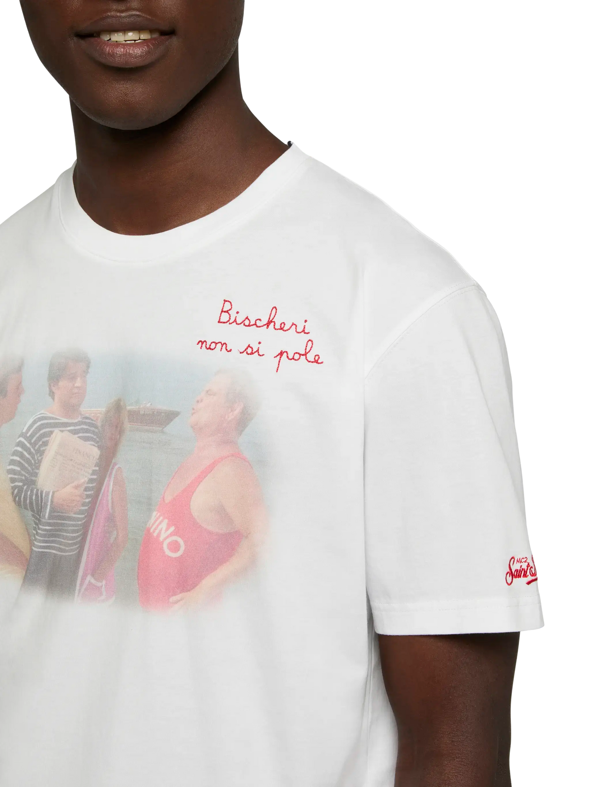T-shirt bianca con ricamo Bischeri non si pole | Special product image 2