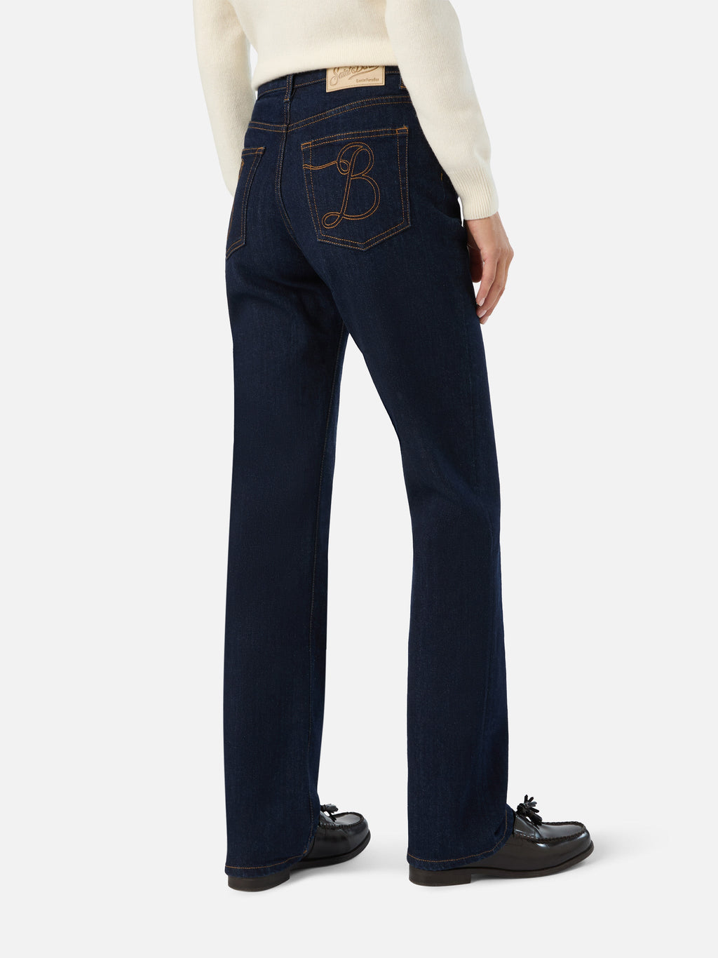 Pantaloni June blu in denim di cotone con ricamo monogramma SB