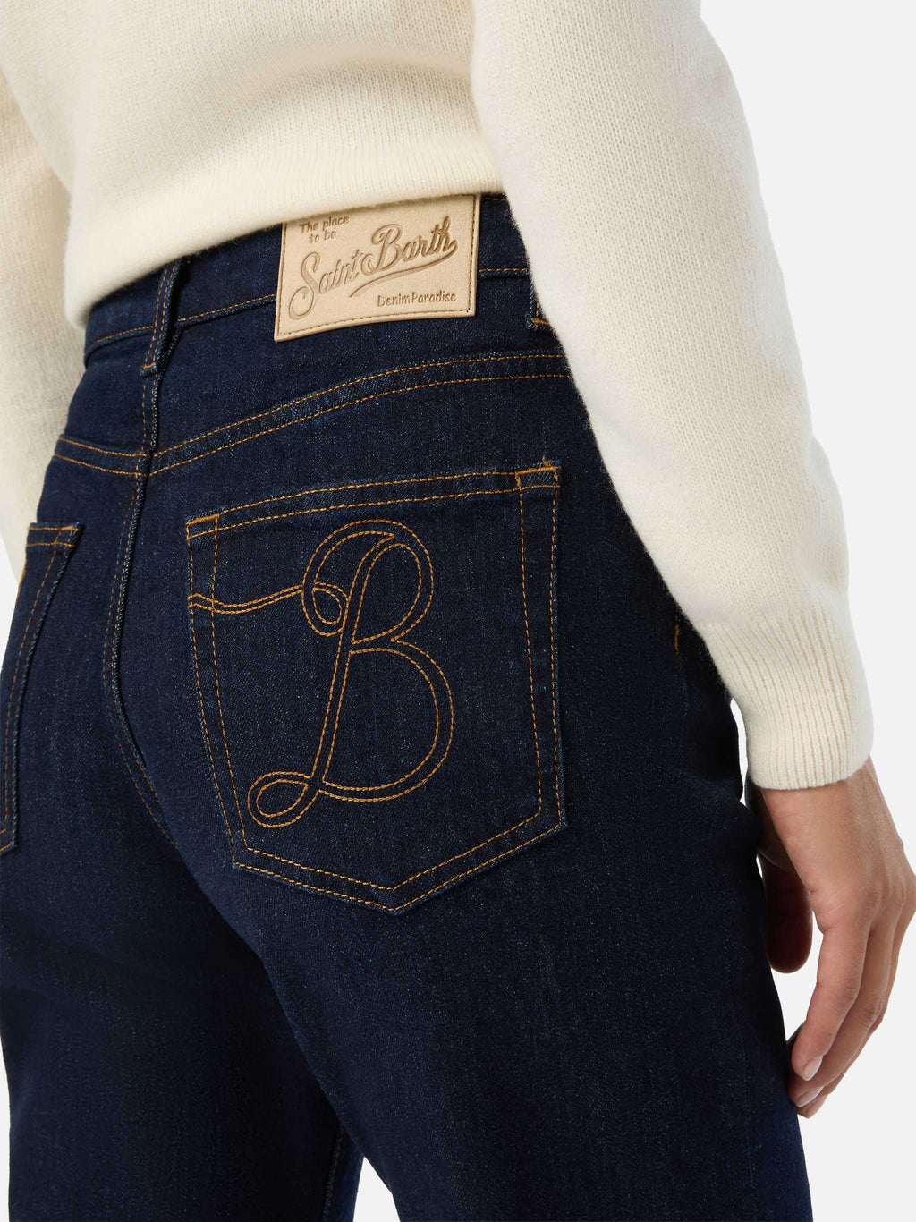 Pantaloni June blu in denim di cotone con ricamo monogramma SB