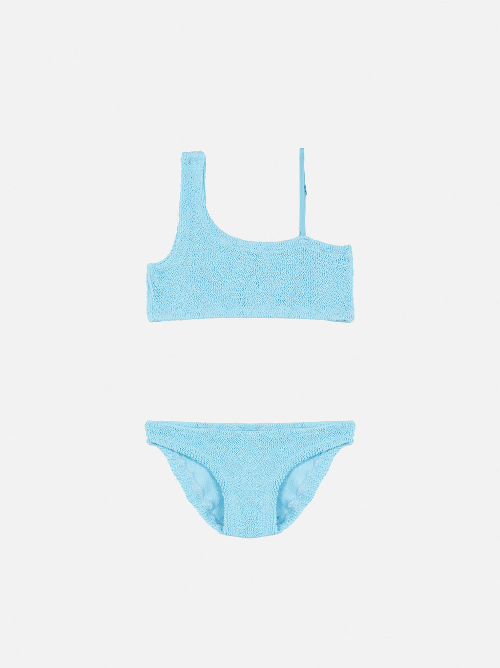Bikini monospalla Vivy azzurro in tessuto crinkle
