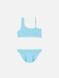 Bikini monospalla Vivy azzurro in tessuto crinkle