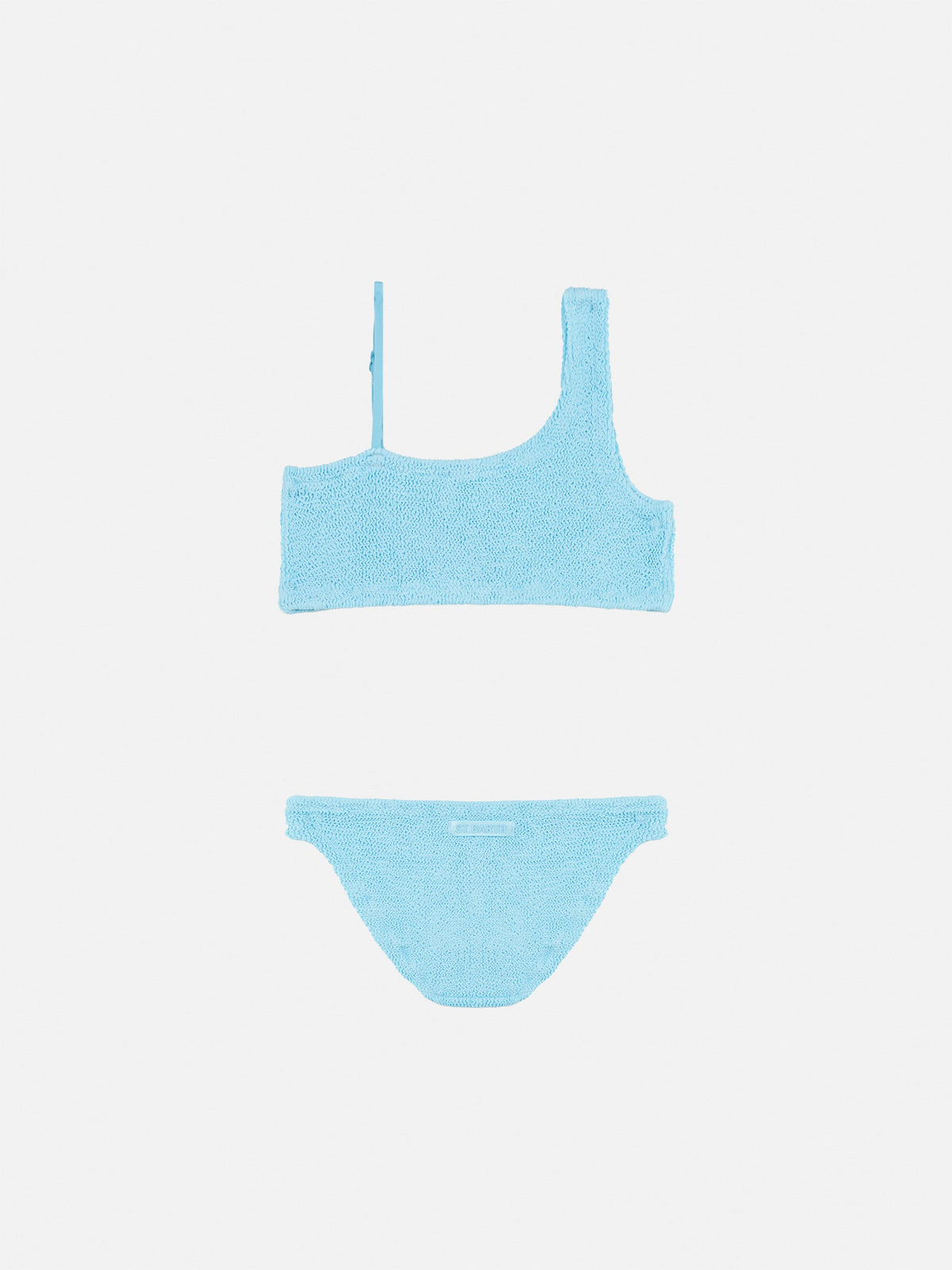 Bikini monospalla Vivy azzurro in tessuto crinkle