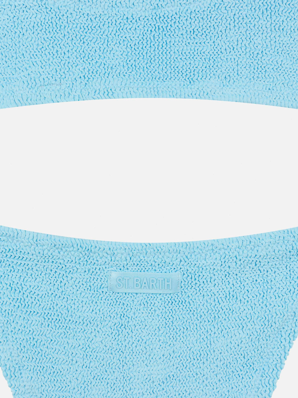 Bikini monospalla Vivy azzurro in tessuto crinkle