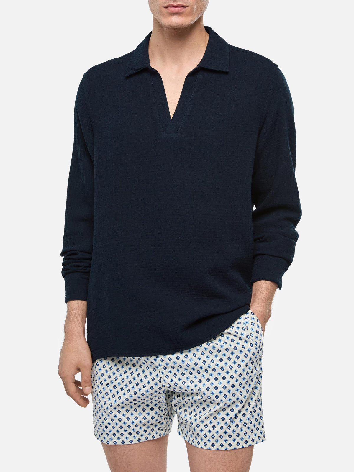 Camicia Ventotene blu navy in cotone goffrato product image 1