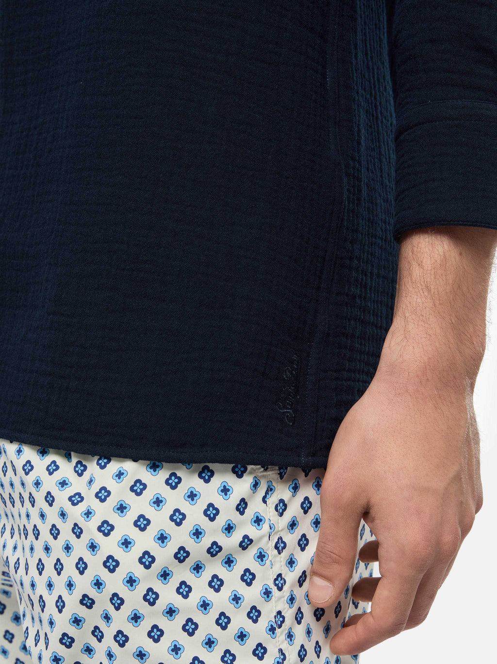 Camicia Ventotene blu navy in cotone goffrato product image 2