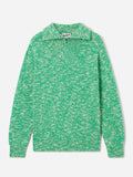 Maglia Wesley verde in lana con mezza zip e lavorazione mouliné