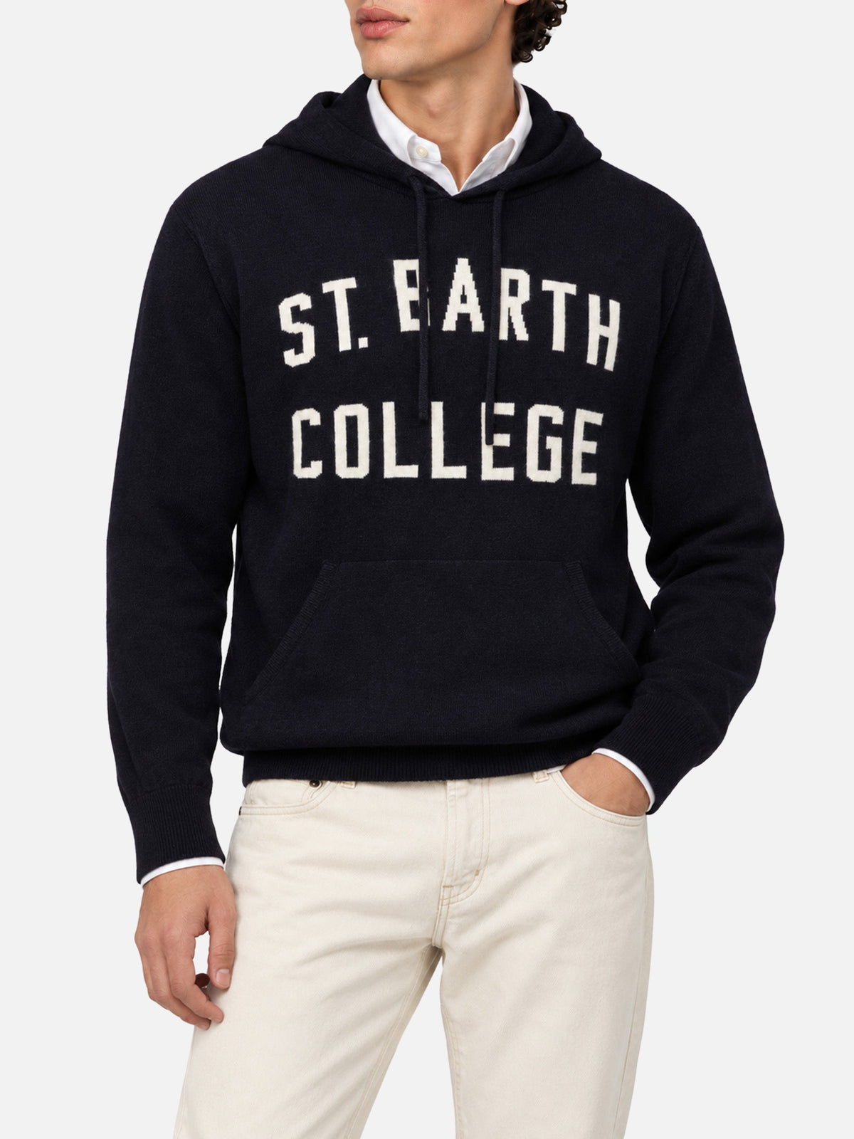 Felpa con cappuccio Wood blu navy jacquard St. Barth College product image 2