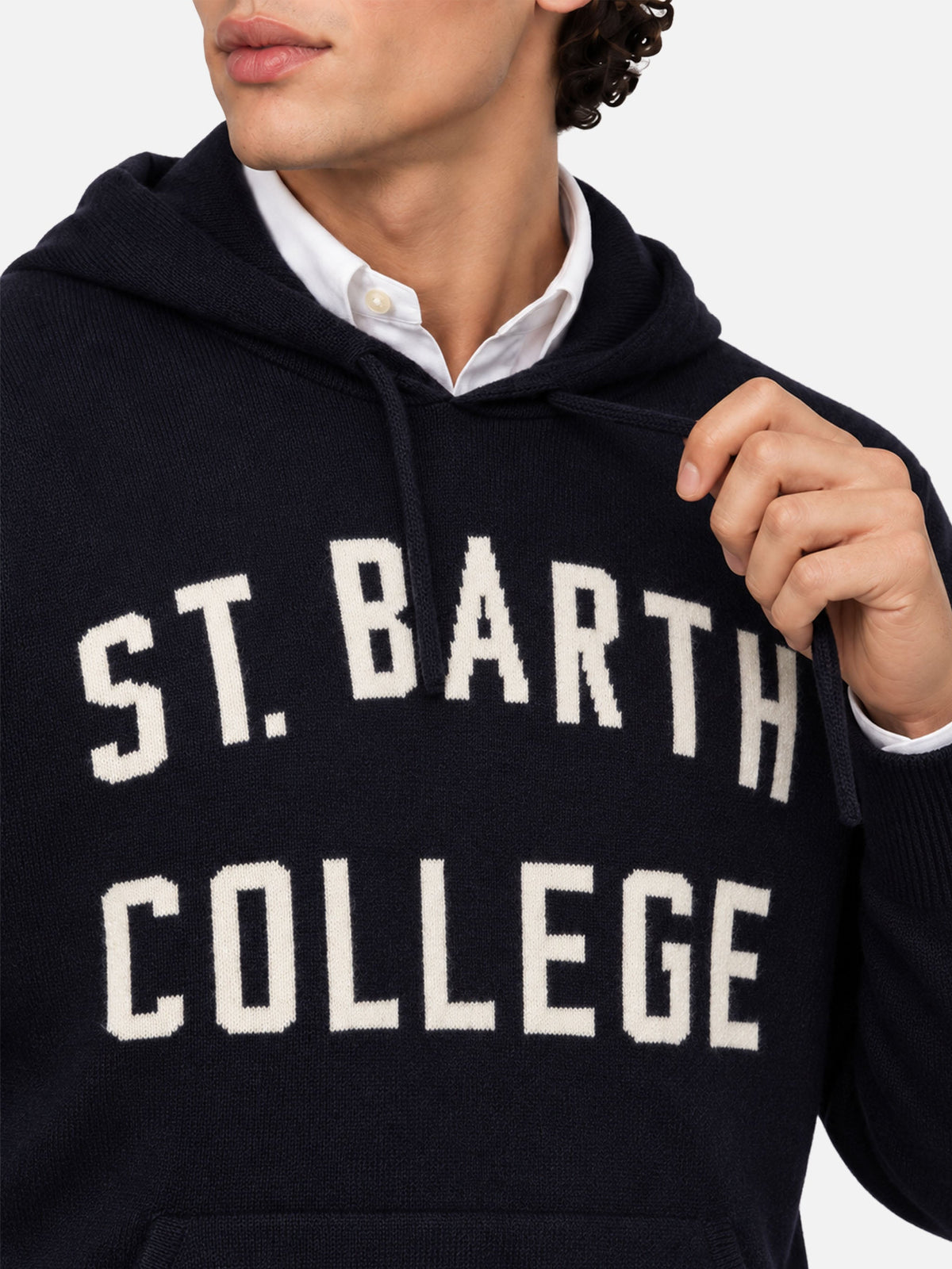 Felpa con cappuccio Wood blu navy jacquard St. Barth College product image 3