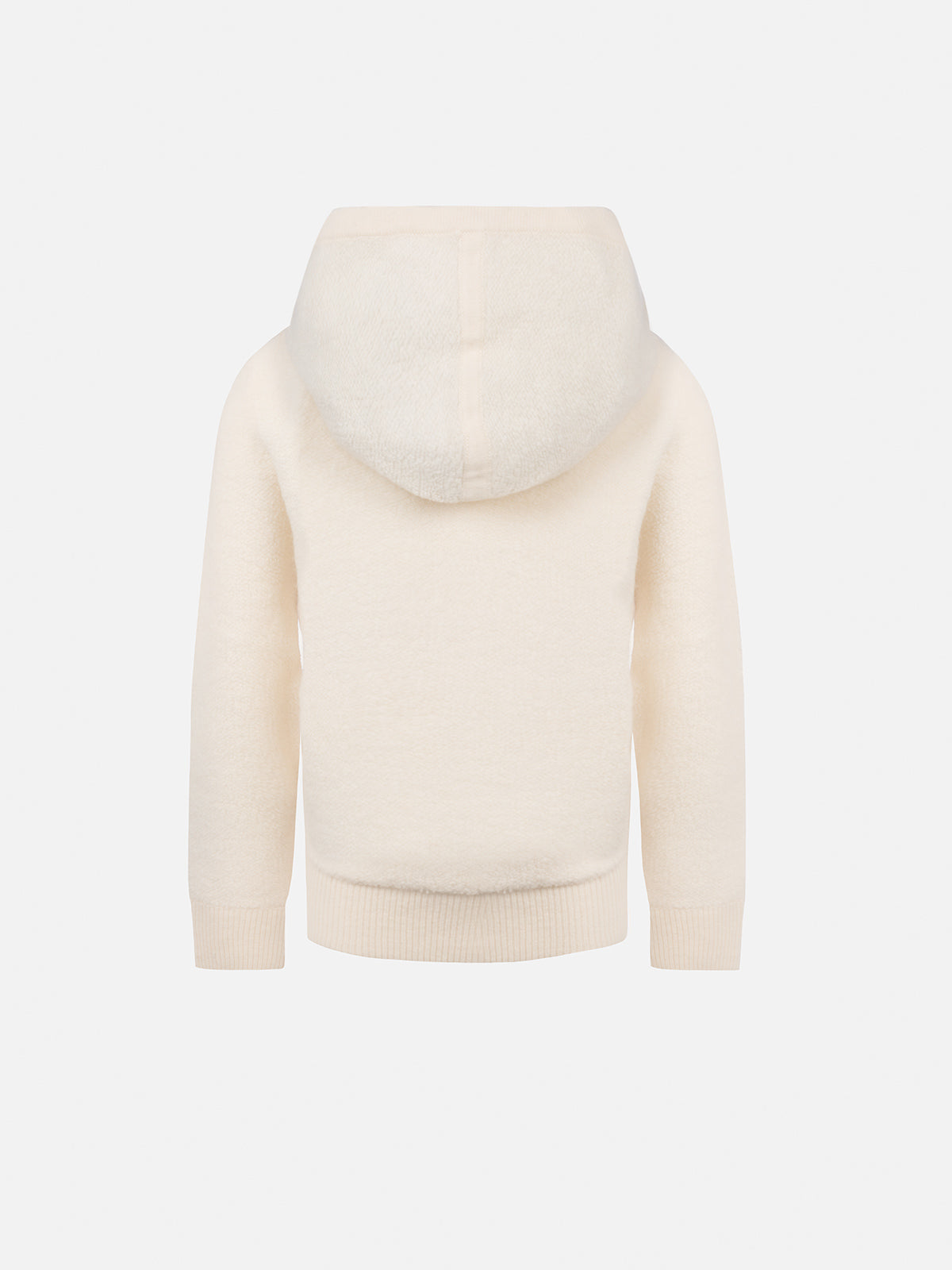 Felpa con cappuccio Wood Jr bianco panna in bouclé patch product image 2
