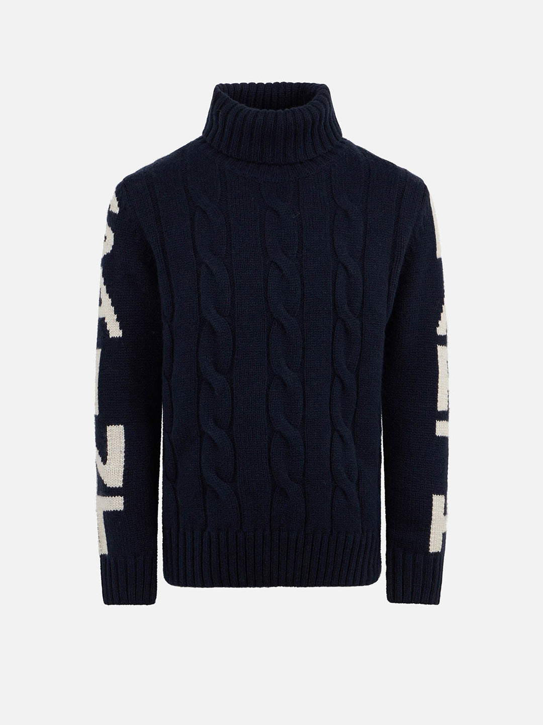 Maglia dolcevita Fisherman Jr blu navy a trecce