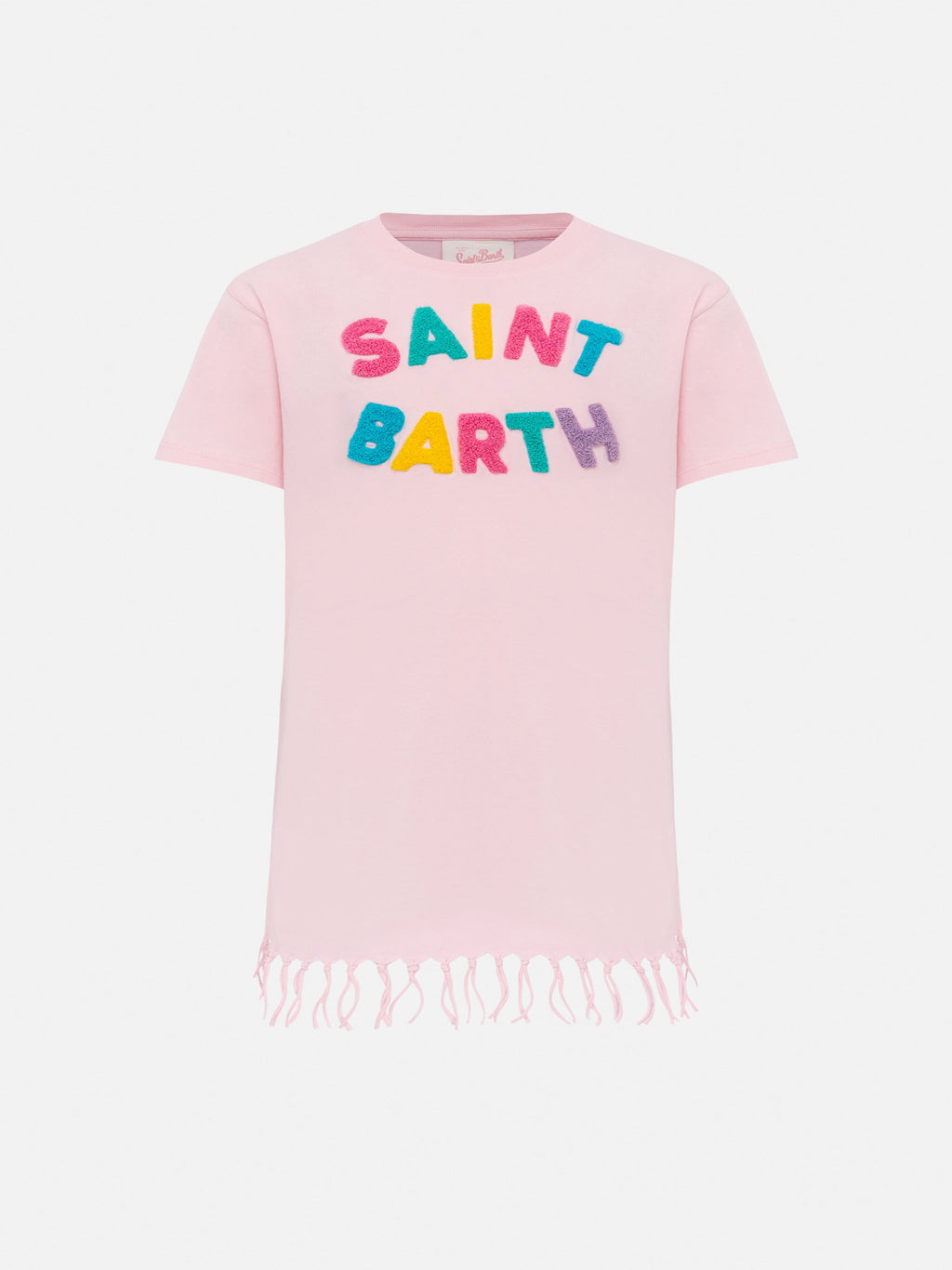 Abito Abbey rosa in spugna con orlo con frange